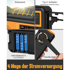 PRUNUS J-367 Crank DAB+/FM Radio with 5000 mAh Battery, Bluetooth, Flashlight and SOS Function