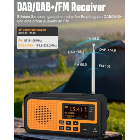 PRUNUS J-367 Crank DAB+/FM Radio with 5000 mAh Battery, Bluetooth, Flashlight and SOS Function