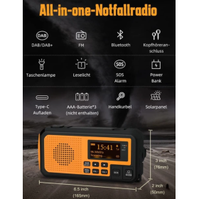 PRUNUS J-367 Crank DAB+/FM Radio with 5000 mAh Battery, Bluetooth, Flashlight and SOS Function