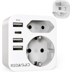 Дорожній адаптер Redagod, вилка з 3 роз'ємами USB 1 типу C, адаптер з 2 відсіками, дорожня вилка, настінний зарядний пристрій, зарядна станція