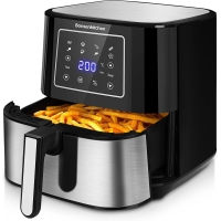 Hot Air Fryer Stainless Steel 5,5L XXL, Hot Air Fryer Air Fryer with 7 Programs, Air Fryer with Digital LED Touch Screen, Fryer Without Oil with Basket, 1700W, Bpa Free [Energy Class A+++]