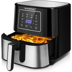 Freidora de Aire Caliente Acero Inoxidable 5,5L XXL, Freidora de Aire Caliente con 7 Programas, Freidora de Aire con Pantalla Táctil Digital LED, Freidora sin Aceite con Cesta, 1700W, Bpa Free [Clase Energética A+++].