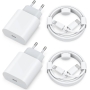 4-Pack 25W Cargador Rápido y Cable de Carga de Repuesto para iPhone 14/14 Plus/14 Pro/14 Pro Max/13 12 11 SE, Enchufe de Carga Adaptador de Corriente Enchufe de Carga y 2M Cable de Carga Rápida Ranengar