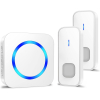 Waterproof Wireless Doorbell, Plug-in Doorbell, 2 Transmitter and 1 Receiver, 400m Range, Waterproof, 55 Melodies, 5 Volume Levels, LED Indicator, White