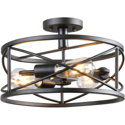 SIHANJUN Semi Flush Mount Ceiling Light Vintage Industrial Chandelier Black Metal Retro Cage Pendant Light with 3 E27 [Energy Class A++]