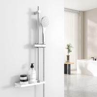 EMKE Shower rod set with hand shower, shower system with 70 cm shower rod, shower set with soap holder and 1.5 m shower hose, chrome-plated bath shower set