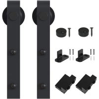WINSOON Black antique roller kit for sliding barn door hardware system (J-shape design)