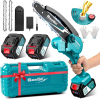 Mini Chainsaw Battery 8000mAh, Seesii 6'' Electric Chainsaw Battery with Oil Tank and 2 Batteries, Portable Cordless Chainsaw for Pruning Trees for Gardening, CH600+