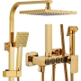 ESOP Columna de Ducha de Oro Sistema de Ducha de Pared Set con 22cm * 22cm Cabezal de Ducha, Ducha de Mano, Grifo de Baño, Bidé Rociador