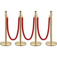Senhill 4PCS barrier stand crowd control system with red velvet ropes barrier stand cord stand demarcation stand barrier post, gold