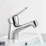 Ibergrif M11050 basin mixer, low spout, bathroom tap, complete with tools and installation accessories, hand for washbasin, brass body, chrome finish, silver