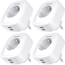 GHome smart socket with USB, 16A 4-pack measures power consumption, Wi-Fi with remote control, voice control and timer, works with Alexa, Google Home