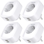 GHome smart socket with USB, 16A 4-pack measures power consumption, Wi-Fi with remote control, voice control and timer, works with Alexa, Google Home