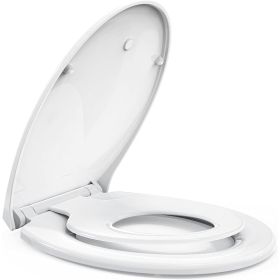 STOREMIC Toilet lid with soft-close mechanism,Toilet lid with magnetically attachable toilet seat for children,Quick release function,Toilet seat with adjustable hinges,O shape white, plastic version