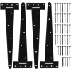 TIMESETL 4pcs T-hinge door hinge gate hinge 12inch door hinge cross hinge wrought ironware steel hinge, door hinges folding hinges for factory gate warehouse gate garden gate