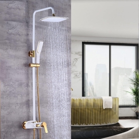 QJUZO Duschset Duschsäule Wasserhahn Regendusche Duscharmatur Duschkopf Duschsystem inkl Handbrause Shower Set Höhenverstellbar