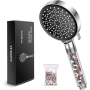 Showerhead High Pressure with Filter - YEAUPE Handheld Powerful Flow Showerheads with Beads Filter Pressure Boost Water Saving 6 Modes Showerheads for Hard Water Low Water Pressure Showerheads