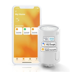 Meross WiFi smart thermostatic head , kompatibel mit Apple HomeKit, Alexa und Google Assistant, M30*1,5mm, 6 Adapter (Hub erforderlich)