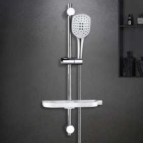 Görbach Shower set Rail Shower kit Hand shower Shower rail with shower head holder Shower tray/Soap dish Hand shower hose (1210, chrome)