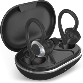 COMISO Auriculares inalámbricos, Cascos Inalambricos Bluetooth 5.0 con micrófono Graves Profundos IPX7 Impermeable de Auriculares Deportivos (Negro)