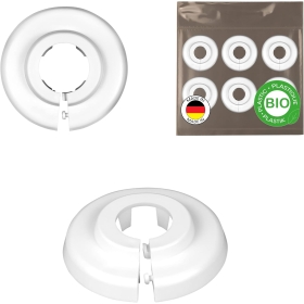 BIO NEU 6 Stück Bio Einzel Heizungsrohr Rosette, heizungsrohr abdeckung, Heizung, Verkleidung, Heizkörper Rosetten, weißes biobasiertes Polyethylen, weiss (22mm)