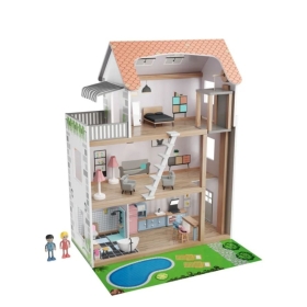 Playtive wooden dollhouse, 39 pieces, 3 floors