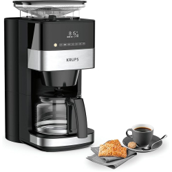 Krups Grind and Brew KM8328 filter coffee machine with grinder, 1.25 l, 10-15 cups, automatic coffee machine, conical grinder, coffee beans, ground coffee, digital LED control panel