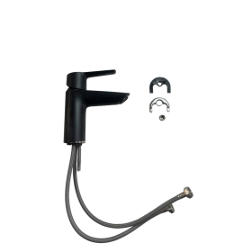 Wassersparende Badarmatur GROHE Start 235502432, mattschwarz, Höhe 17 cm, mit Push-Open-Ablaufhahn und Montagewerkzeug