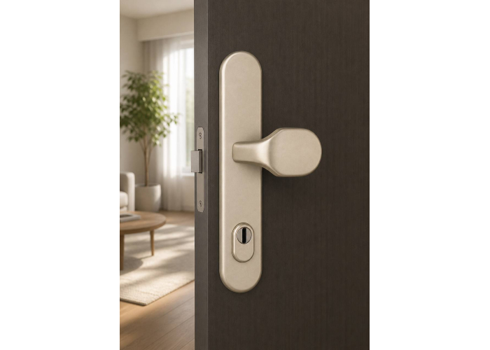 Herraje de seguridad para puerta ABUS HLZS814 F2, de níquel plateado, redondo, con protección para el cilindro. Herraje de seguridad para puerta ABUS HLZS814 F2, de níquel plateado, redondo, con protección para el cilindro.