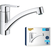 Grifo de cocina GROHE Start, caño bajo con sistema de ahorro de agua y de instalación rápida.