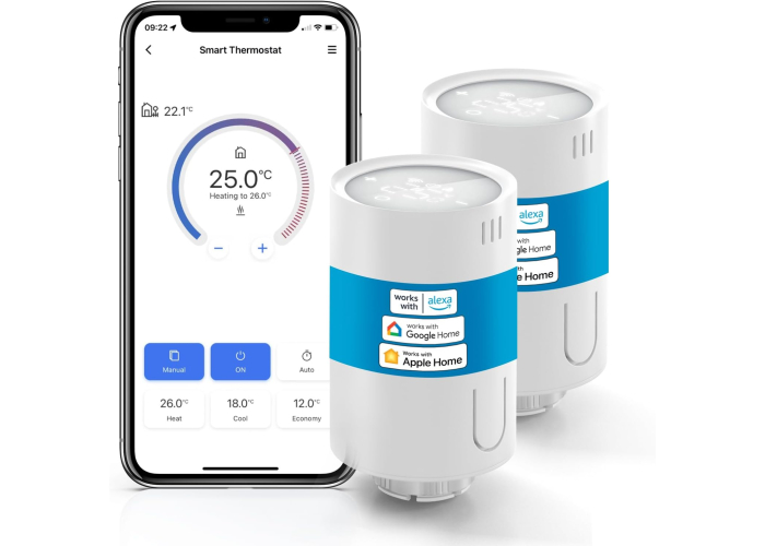 Термостат опалення Meross WiFi, сумісний з HomeKit, Siri, Alexa і Google, M30 * 1,5 мм, 2 шт. Термостат опалення Meross WiFi, сумісний з HomeKit, Siri, Alexa і Google, M30 * 1,5 мм, 2 шт.