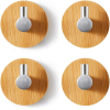 4 Pack Bamboo Wall Hooks, Stainless Steel Bamboo Hooks, Self-Adhesive Bamboo Hooks, No Drilling, Stainless Steel and Bamboo Towel Hooks for Bathroom, Toilet, Kitchen (Silver)