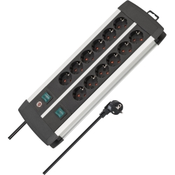 Brennenstuhl Premium-Alu-Line 12-poliges/Mehrfachsteckdosen-Verlängerungskabel aus hochwertigem Aluminium (mit 2 Schaltern für 6 Steckdosen, 3 m lang)
