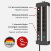Brennenstuhl Premium Alu-Line 12-pin/multi-socket extension cable made of high-quality aluminum (with 2 switches for 6 sockets, 3 m long).