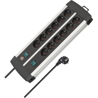 Brennenstuhl Premium Alu-Line Cable alargador de 12 polos y múltiples enchufes de aluminio de alta calidad (con 2 interruptores para 6 enchufes, 3 m de largo).