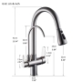 Onyzpily Pure water kitchen faucet with pull-out double handle, Hht and cold drinking water 3-way filter kitchen mixer taps