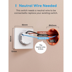 Meross Smart Wandschalter, 1 Weg, 1 Kanal, WLAN-Schalter, kompatibel mit Apple HomeKit Siri, Alexa, Google Assistant und SmartThings (Neutralleiter erforderlich)