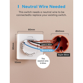 Meross Interrupteur Va et Vient Connecté (FIL NEUTRE REQUIS), Interrupteur à 2 Voies WiFi Compatible avec Homekit, Alexa, Google Home, Interrupteur Tactile avec Commande Vocale et Contrôle à Distance
