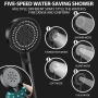 Water-saving shower head, high-pressure shower head, shower head with hose 1.5M, hand shower shower with 5 spray modes