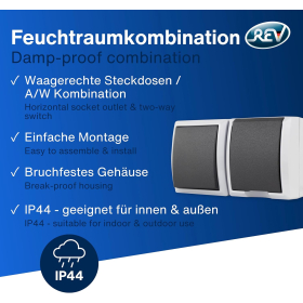 REV 0510231777 AquaForm, socket - A/W switch combination, IP44, two-pole, surface-mounted, horizontal, grey