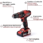 Einhell kit with TE-CD 18/40 Li-i +64 battery, 4.0 Ah, PXC, 18 V, 40 Nm, Giri control, 2 speeds, max. 24,000 min-1, with Carica battery and accessories