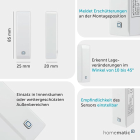 Homematic IP Розумний домашній датчик нахилу та вібрації, компактний датчик визначає положення та зміни вібрації, 151979A0 
