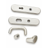 Manilla y pomo de puerta ABUS KLZS714 con protección de cilindro, plata satinada.