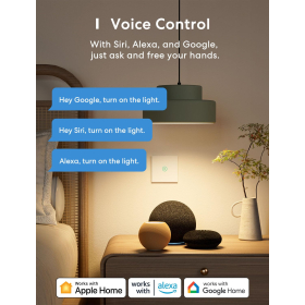 Meross Wi-Fi Touch Wandschalter, 1 Weg, 1 Kanal, kompatibel mit Apple HomeKit Siri, Alexa, Google Assistant und SmartThings. 2.4GHz (neutrales Kabel erforderlich)