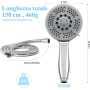 Vinabo Shower Head + 1.5 m Flexible Steel Shower Tube, 5 Jet Functions, High Pressure Multifunction Shower