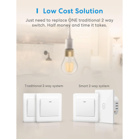 Meross Interrupteur Va et Vient Connecté (FIL NEUTRE REQUIS), Interrupteur à 2 Voies WiFi Compatible avec Homekit, Alexa, Google Home, Interrupteur Tactile avec Commande Vocale et Contrôle à Distance