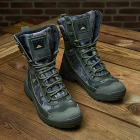 Botas de combate tácticas de media temporada PAV 808 color caqui pixelado