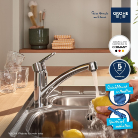 GROHE Start kitchen faucet, low spout with water saving, quick installation system