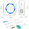 Waterproof Wireless Doorbell, Plug-in Doorbell, 2 Transmitter and 1 Receiver, 400m Range, Waterproof, 55 Melodies, 5 Volume Levels, LED Indicator, White