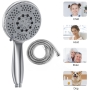 Vinabo Shower Head + 1.5 m Flexible Steel Shower Tube, 5 Jet Functions, High Pressure Multifunction Shower